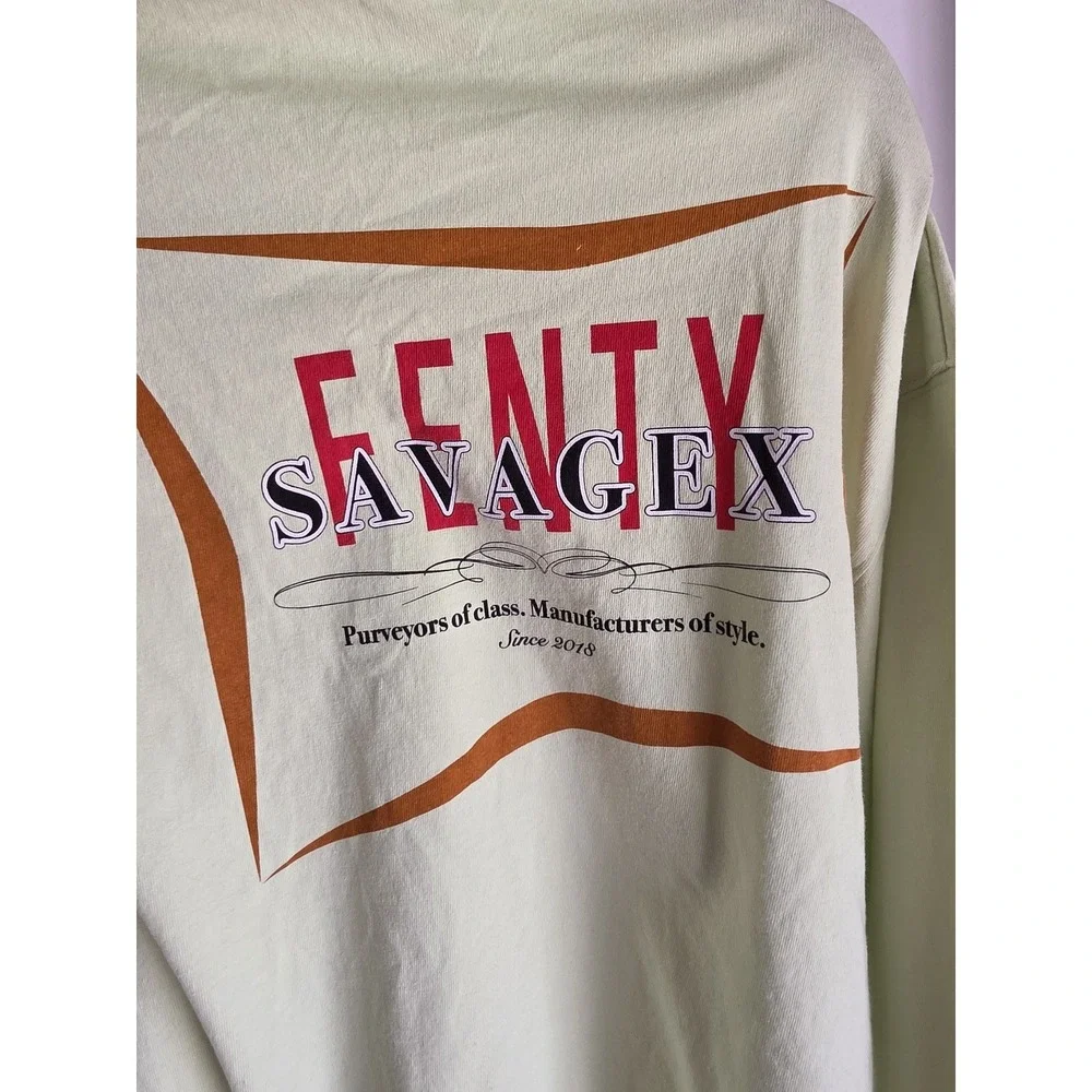 Savage X Fenty Men L Hoodie Pullover Light Green Cotton Casual Sweatshirt